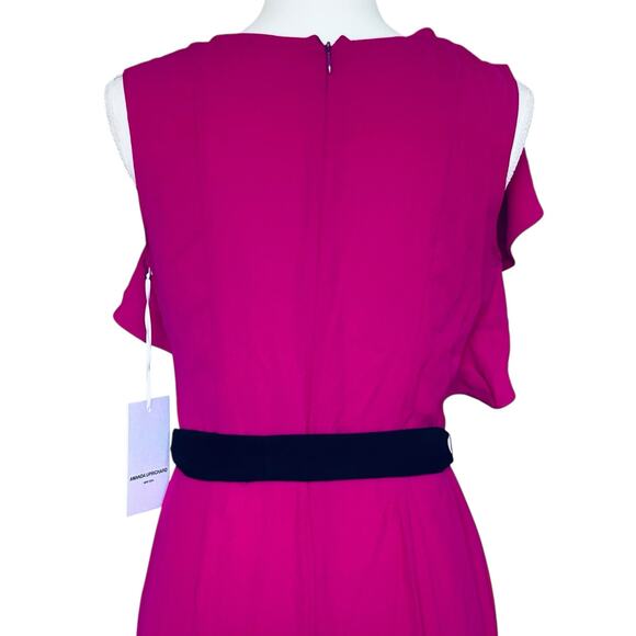 AMANDA UPRICHARD Beverly‎ Ruffled Sleeveless Belted Midi Dress in Fuchsia-Size S - Picture 5 of 7